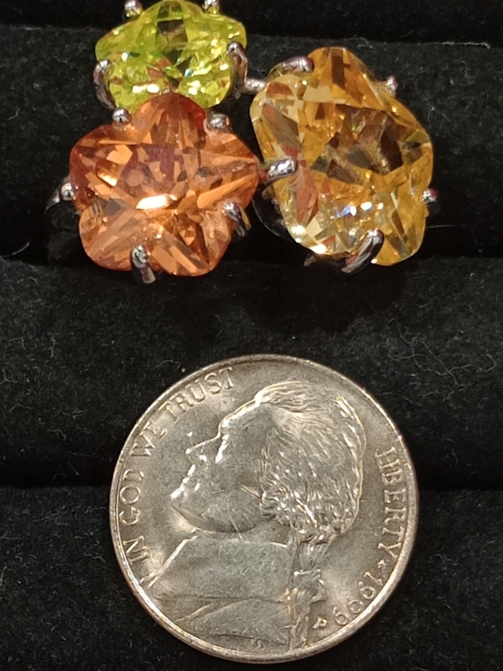 Park Lane Orange, Yellow & Green Crystal Flower Ring - Picture 8 of 14